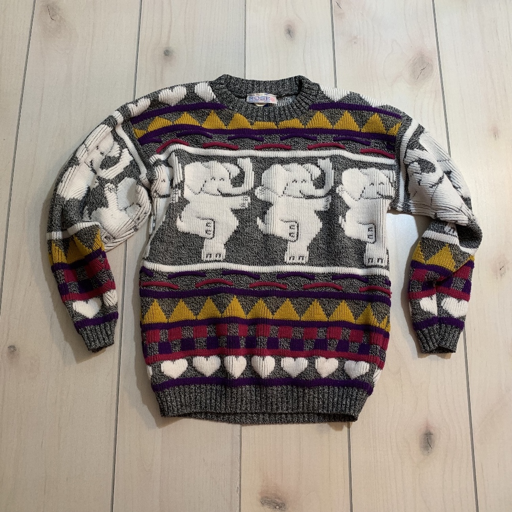 womens rose sweater elephants multi colored - Picture 1 of 5